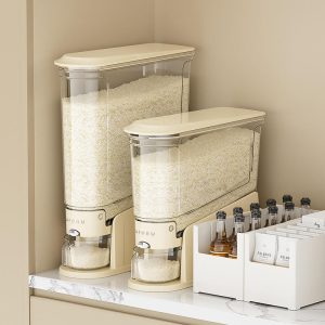"simple and elegant slanted transparent window quantitative rice storage tank