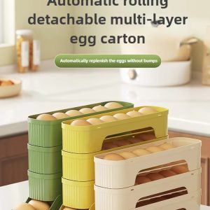 "egg nest little manager" automatically rolls down and stacks egg storage boxes