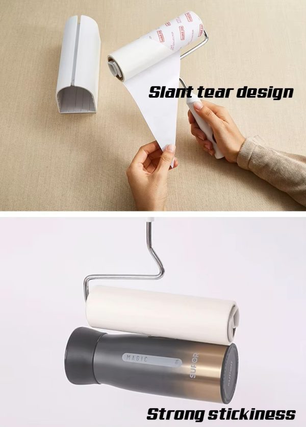 "u frame dust cleaner" is equipped with a dust proof base and a sticky roller