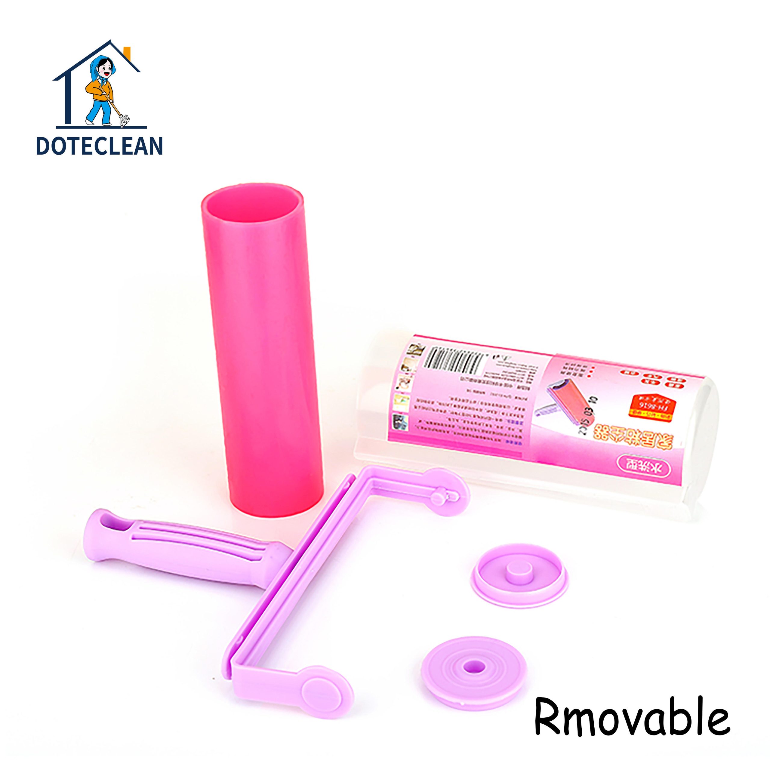 "purple handled powder cylinder" is a washable and reusable rubber bristle roller