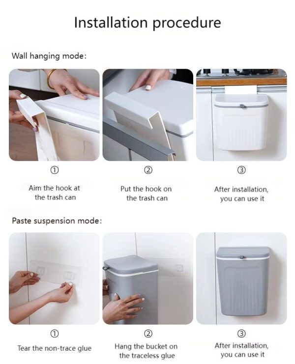 "kitchen clean wall treasure 9l trash can" wall mounted kitchen trash can