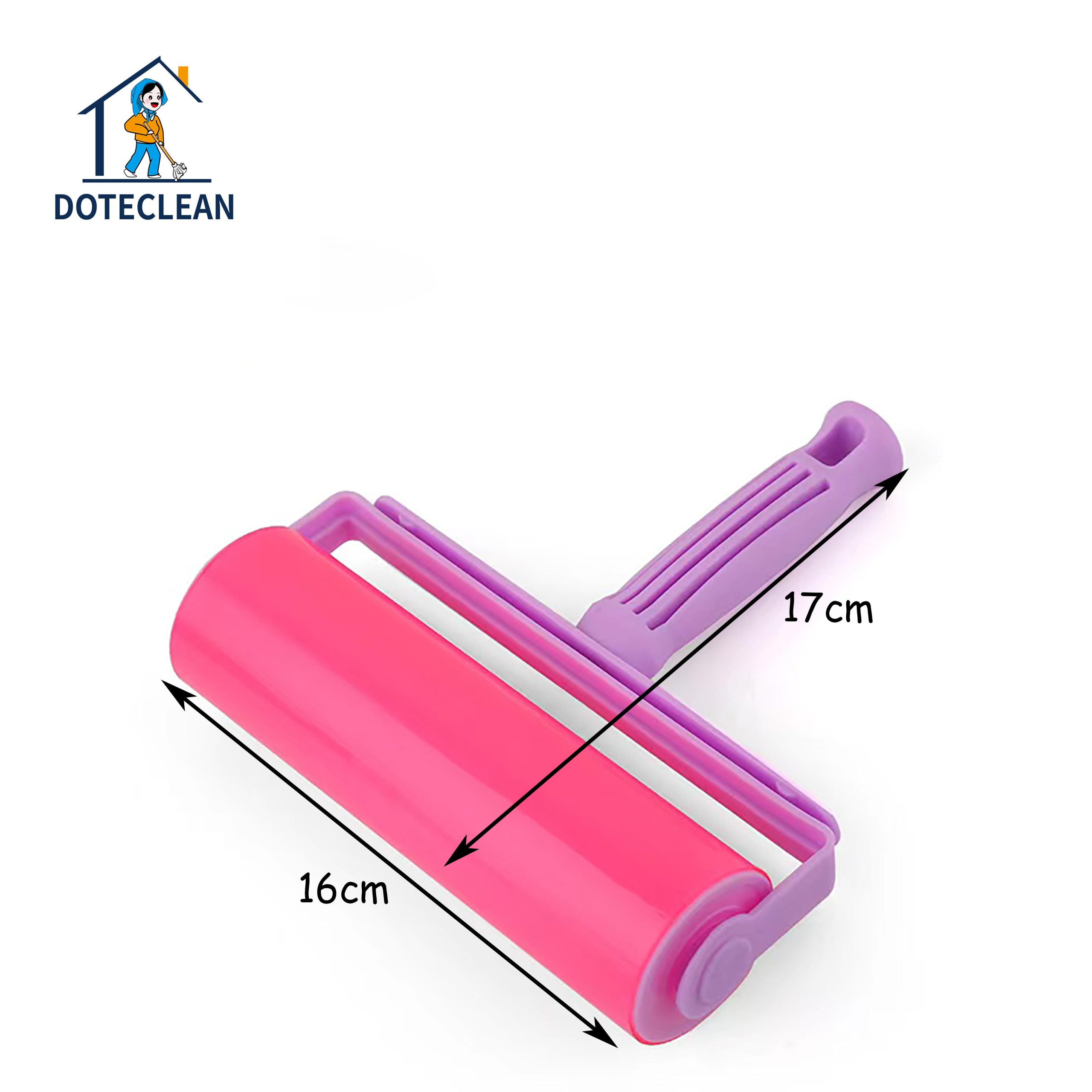 "purple handled powder cylinder" is a washable and reusable rubber bristle roller