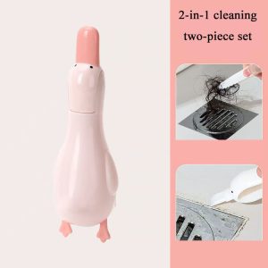 "pink duck dual effect" two in one function shovel + hairpin for bathroom drain and floor drain unclogging