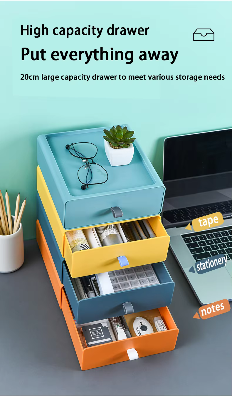 "color blocking multi layer drawer type desktop storage box"