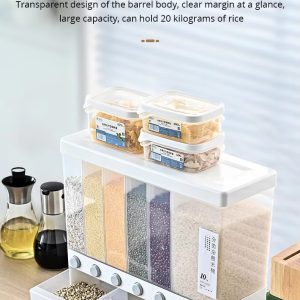 six compartment press type transparent grain storage dispenser