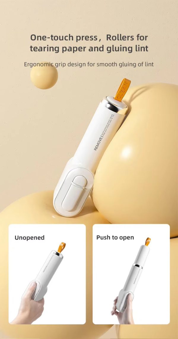 "white body orange lanyard oblique tear type" two in one portable lint remover