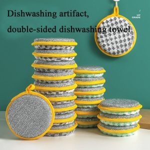 New oil-free brush pot, round, durable, double-sided foaming dishcloth