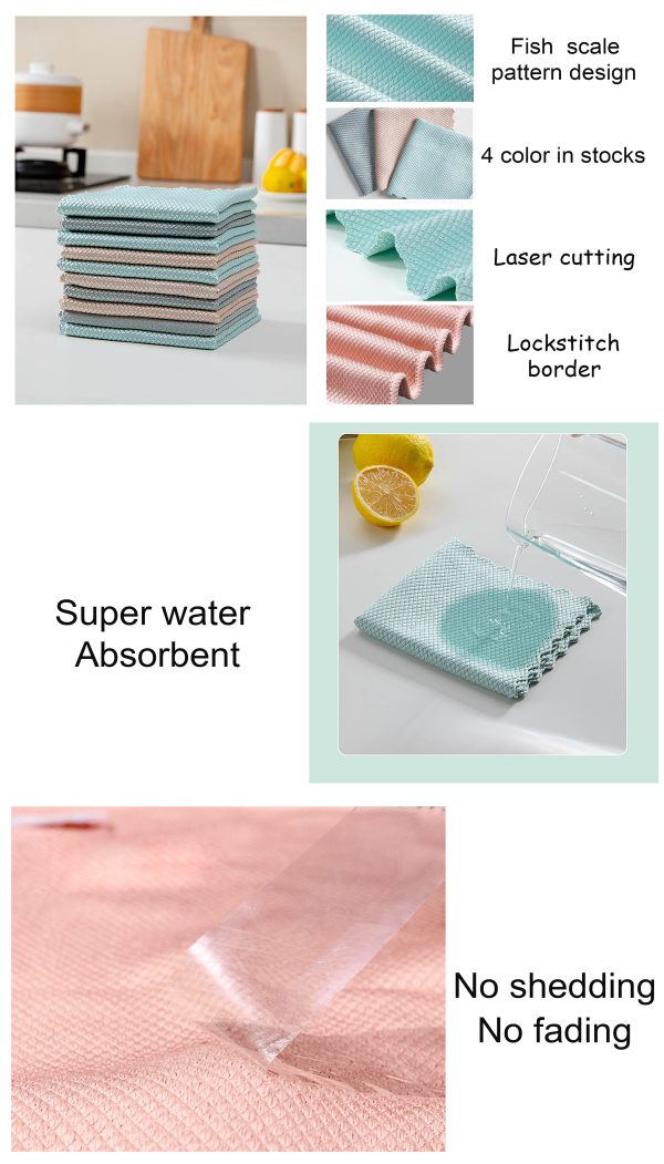 high quality microfiber fish scale glasses, kitchen dishcloths, grease resistant rags, household cleaning cloths
